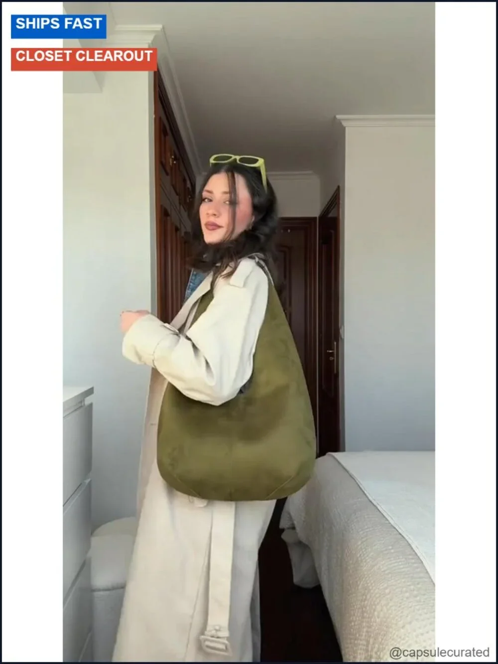 Faux Suede Hobo Shoulder Bag Fits iPad Pro